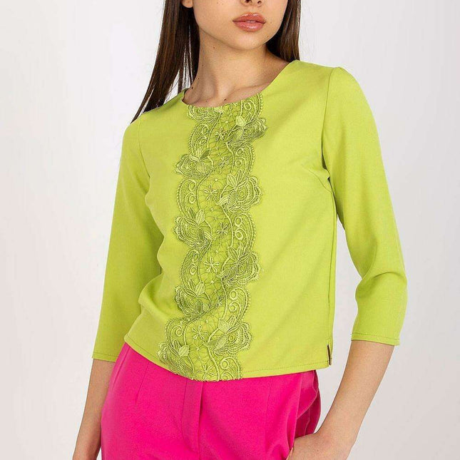 Chic Lace-Embellished Top with 3/4 Sleeves
