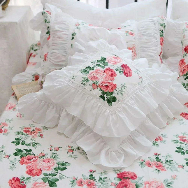 Chic Lace Trimmed Floral Pillowcase for Stylish Home Accents