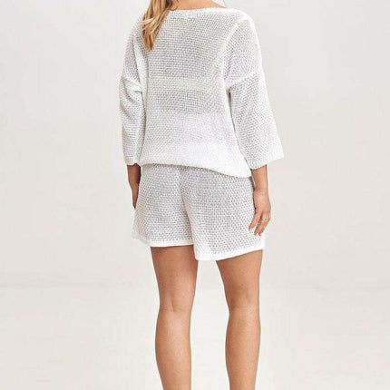 Chic Lace-Trimmed Knit Blouse and Shorts Set - Très Elite