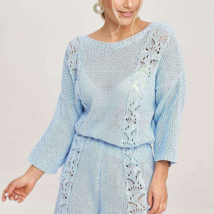 Chic Lace-Trimmed Knit Blouse and Shorts Set
