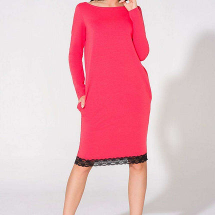 Chic Lace-Trimmed Sweatshirt Dress with Satin Bow Accent - Très Elite