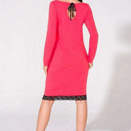 Chic Lace-Trimmed Sweatshirt Dress with Satin Bow Accent - Très Elite