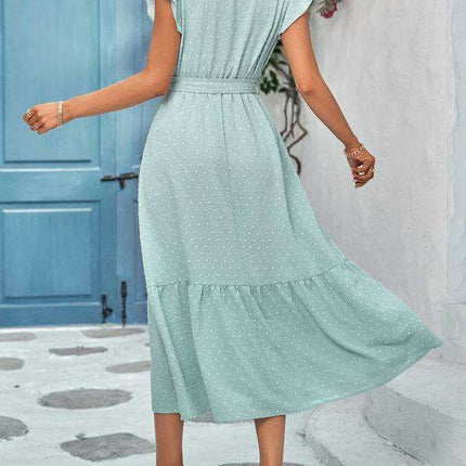 Chic Lace V-Neck Casual Dress with Adjustable Waist Tie - Multiple Color Options Available - Très Elite