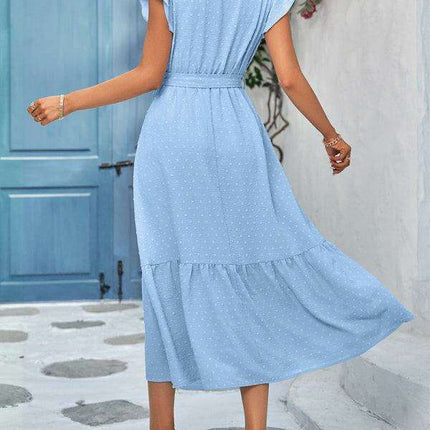 Chic Lace V-Neck Casual Dress with Adjustable Waist Tie - Multiple Color Options Available - Très Elite