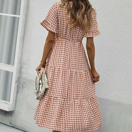 Chic Lattice Plaid Swing Dress - Women's Fashionable Outfit for Spring and Summer - Très Elite