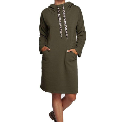 Chic Leopard Print Hooded Casual Dress