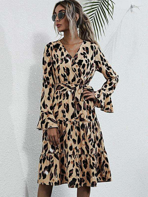 Chic Leopard Print Midi Dress for Women - Stylish and Sophisticated