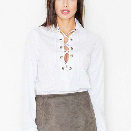 Chic Long Sleeve Blouse with Unique Front Embellishment