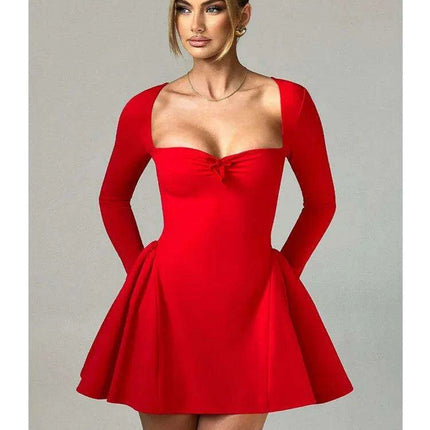Chic Long Sleeve Bodycon Dress with Square Neckline and Stylish Lace-Up Features for Elegant Occasions - Très Elite