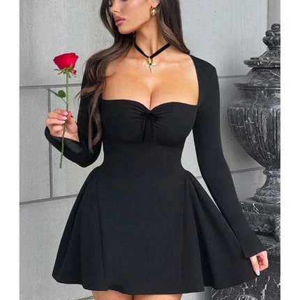 Chic Long Sleeve Bodycon Dress with Square Neckline and Stylish Lace-Up Features for Elegant Occasions - Très Elite