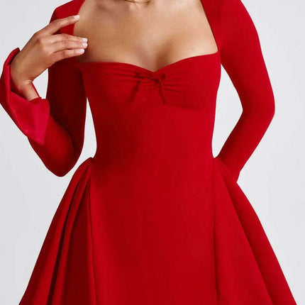 Chic Long Sleeve Bodycon Dress with Square Neckline and Stylish Lace-Up Features for Elegant Occasions - Très Elite