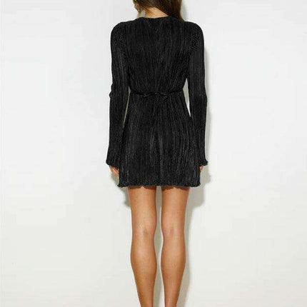 Chic Long Sleeve Flared Dress with Stylish Tie Skirt Detail - Très Elite