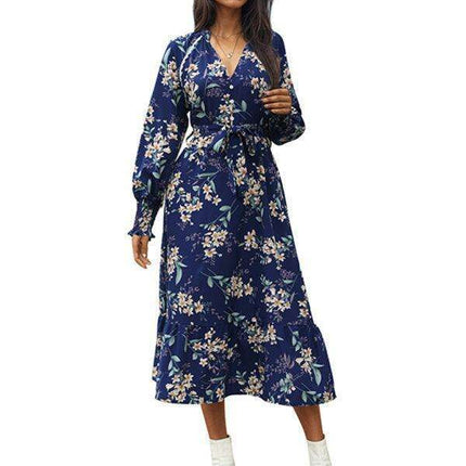 Chic Long Sleeve Floral Women's Polyester Dress