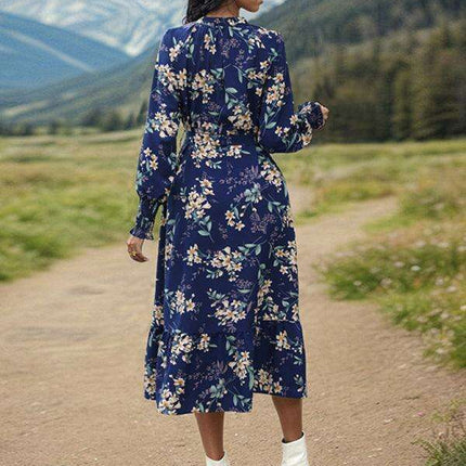 Chic Long Sleeve Floral Women's Polyester Dress