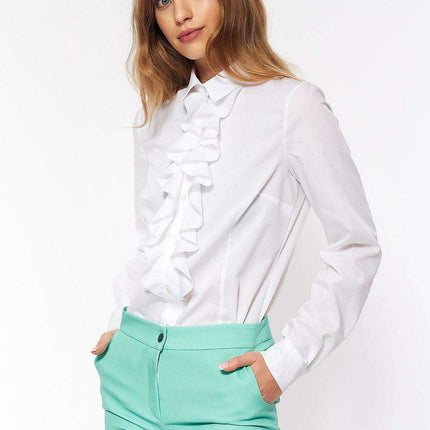 Chic Long Sleeve Jabot Neckline Cotton Blouse Elegant - Très Elite