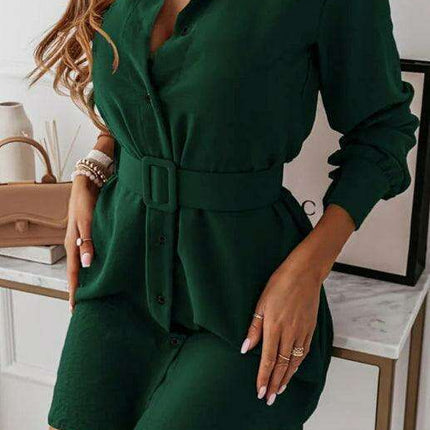 Chic Long Sleeve Polyester Shirt Dress with Lapel Collar - Très Elite
