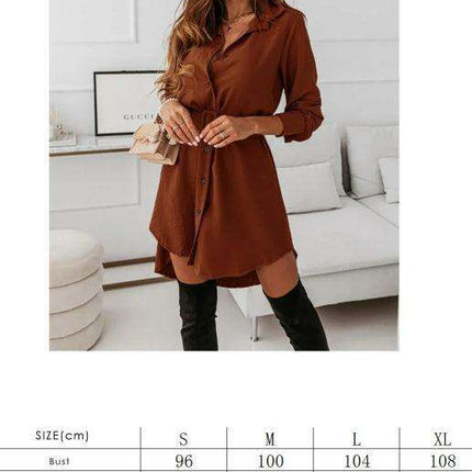 Chic Long Sleeve Polyester Shirt Dress with Lapel Collar - Très Elite