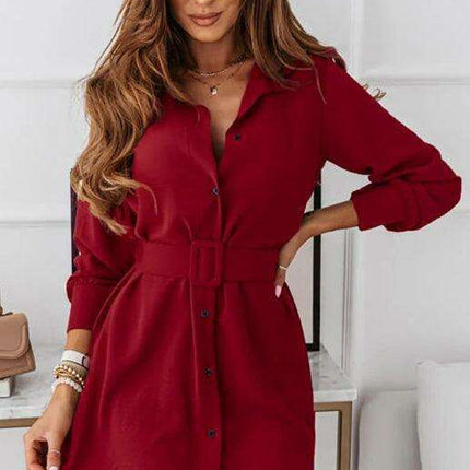 Chic Long Sleeve Polyester Shirt Dress with Lapel Collar - Très Elite
