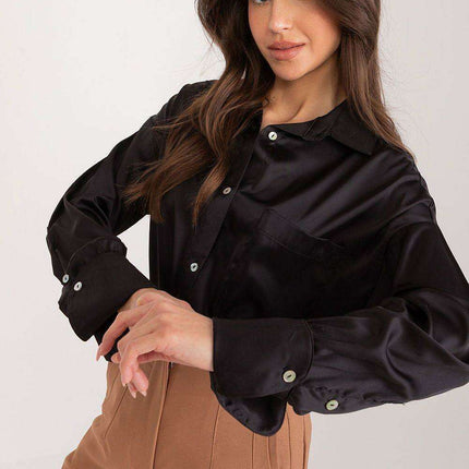 Chic Long Sleeve Satin Shirt with Pocket Detail - Très Elite