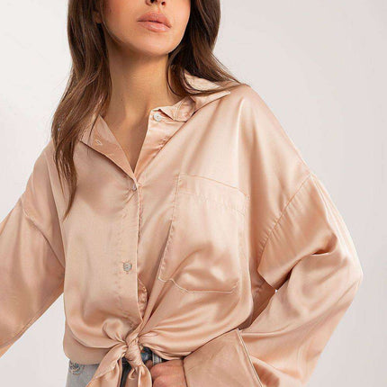 Chic Long Sleeve Satin Shirt with Pocket Detail