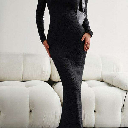 Chic Long Sleeve Square Neck Knit Dress for Women - Perfect for Any Occasion - Très Elite
