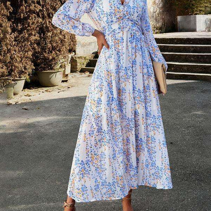 Chic Long Sleeve V-Neck Chiffon Dress - A Stylish Autumn-Winter Must-Have - Très Elite