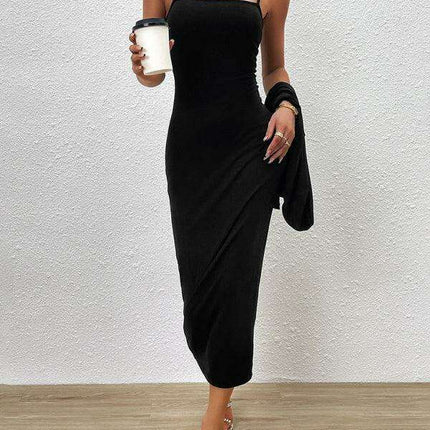 Chic Long-Sleeved Solid Color Suspender Dress for Fashion-Forward Women - Très Elite
