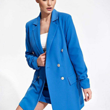 Chic Longline Double-Breasted Jacket with Distinctive Sleeve Accents - Très Elite