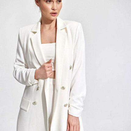 Chic Longline Double-Breasted Jacket with Distinctive Sleeve Accents