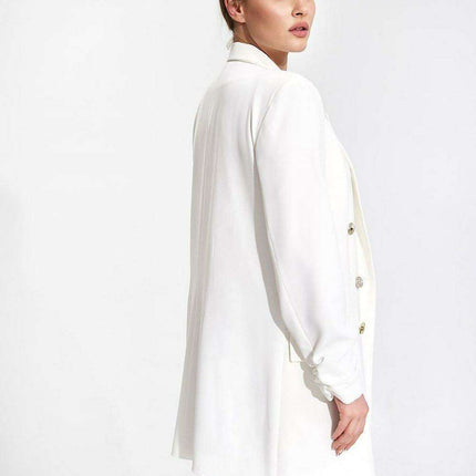 Chic Longline Double-Breasted Jacket with Distinctive Sleeve Accents - Très Elite
