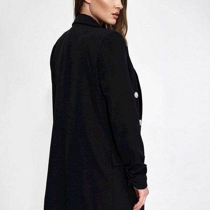 Chic Longline Double-Breasted Jacket with Distinctive Sleeve Accents - Très Elite