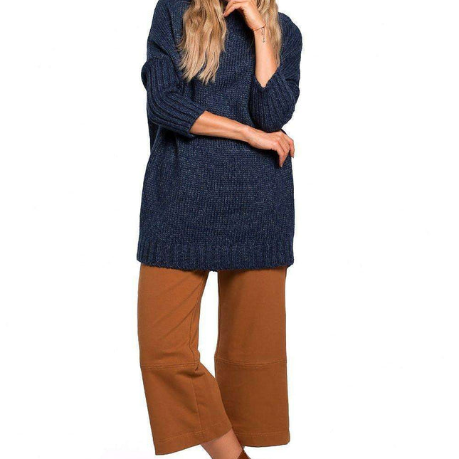 Chic Longline Fleece Sweater with Ribbed Cuffs