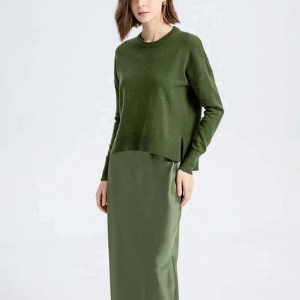 Chic Loose Knitting Top and Luxurious Acetate Satin Skirt Set for Women - Très Elite