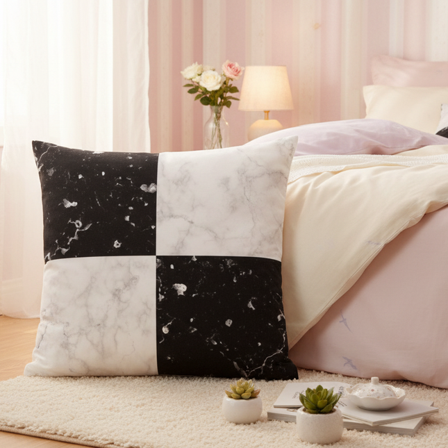 Chic Marble-Effect Cushion Cover for Contemporary Home and Office Styling