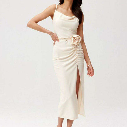 Chic Maribel Midi Cocktail Dress with Floral Accent by Roco Fashion - Très Elite