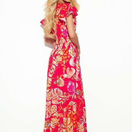 Chic Maroon Frill-Detail Maxi Dress by Numoco - Très Elite