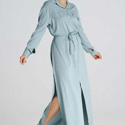 Chic Maxi Shirt Dress with Tailored Collar and Buttoned Sleeves - Très Elite