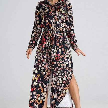 Chic Maxi Shirt Dress with Tailored Collar and Buttoned Sleeves