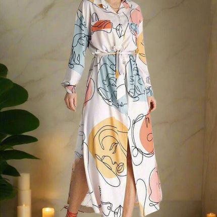 Chic Maxi Shirt Dress with Tailored Collar and Buttoned Sleeves