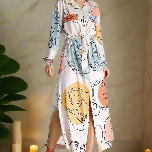 Chic Maxi Shirt Dress with Tailored Collar and Buttoned Sleeves