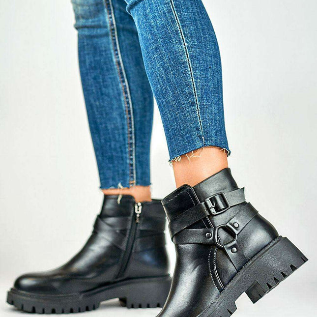 Chic Meraz Fur-Lined Heeled Ankle Boots with Tractor Sole