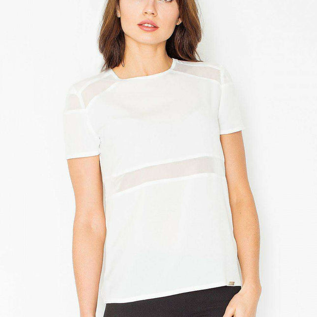 Chic Mesh Accent Zip Blouse - Modern Elegance Unleashed