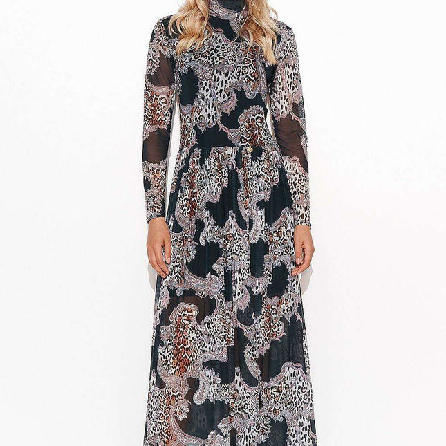 Chic Mesh Turtleneck Maxi Dress by Makadamia