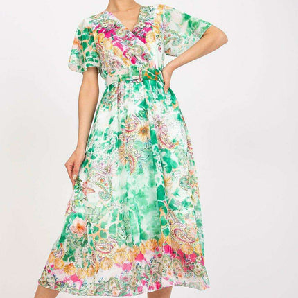 Chic Midi Dress With Colorful Prints And Coordinating Belt - Très Elite