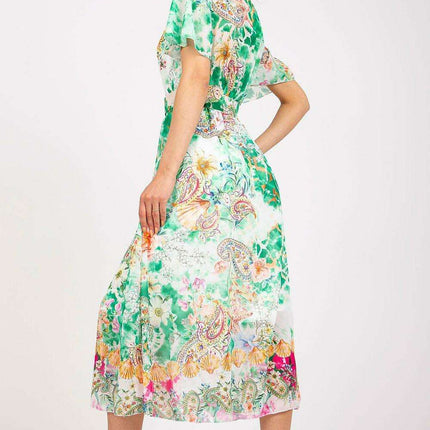Chic Midi Dress With Colorful Prints And Coordinating Belt - Très Elite