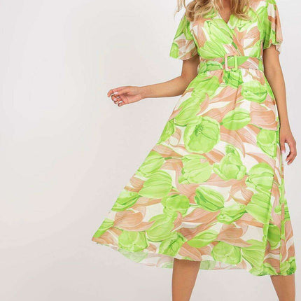 Chic Midi Dress With Colorful Prints And Coordinating Belt - Très Elite