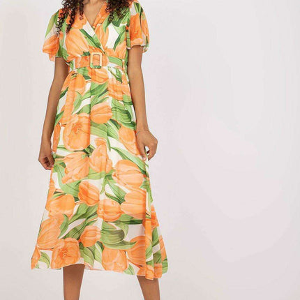 Chic Midi Dress With Colorful Prints And Coordinating Belt - Très Elite