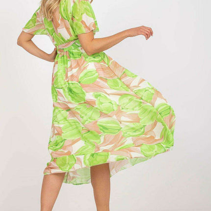 Chic Midi Dress With Colorful Prints And Coordinating Belt - Très Elite