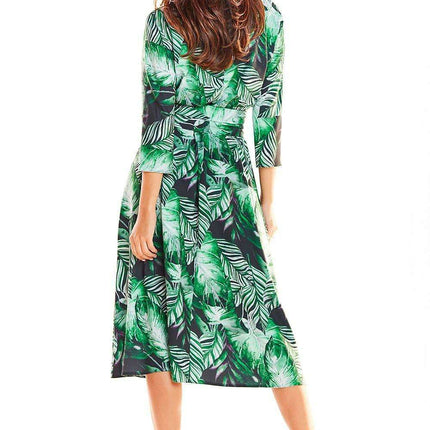 Chic Midi Dress with Stylish Prints and Complementary Waist Belt - Très Elite