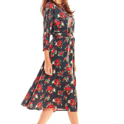 Chic Midi Dress with Stylish Prints and Complementary Waist Belt - Très Elite
